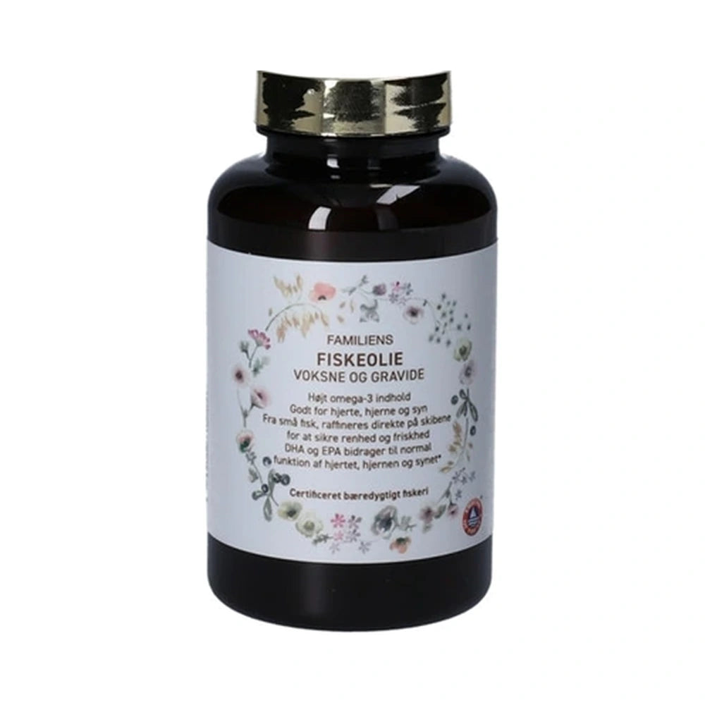 Pakning med Familiens Omega-3 fiskeolie kosttilskud, 120 stk.