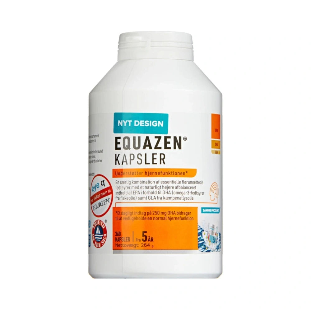 Stor pakning med Equazen omega-3 kosttilskud med EPA, DHA og GLA, 360 stk.