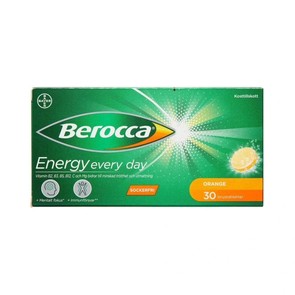 Pakke med 30 Berocca Orange brusetabletter, kosttilskud med vitaminer og zink