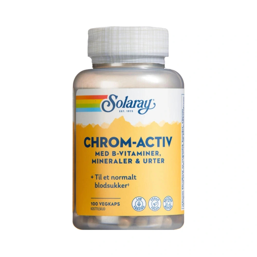 Solaray Chrom-Activ kosttilskud med B-vitaminer, mineraler og urter, pakke med 100 stk.