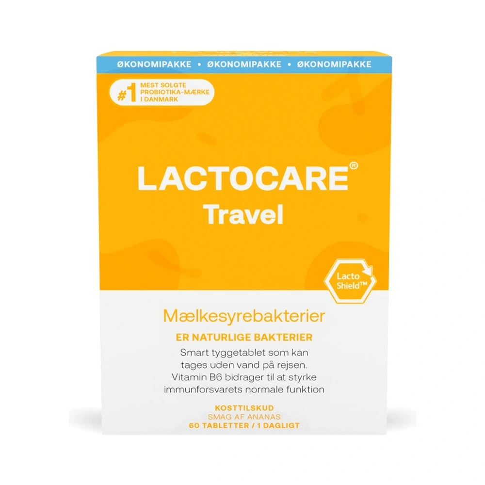 Pakke med Lactocare Travel tabletter med vitamin B6, 60 stk