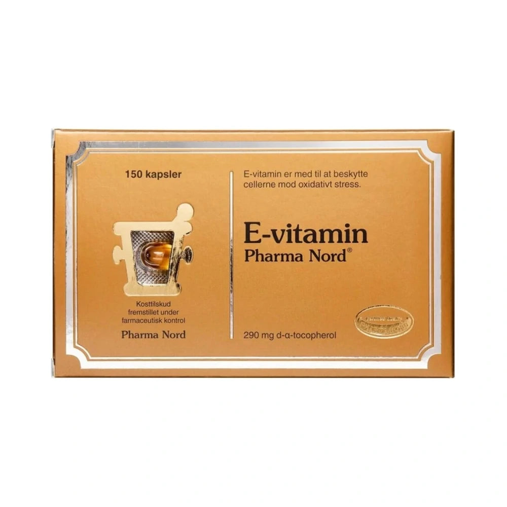 Pakke med Pharma Nord Bio-e-vitamin kapsler på 290 mg, 150 stk