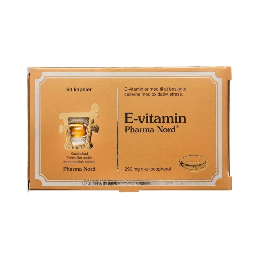 Pakke med Pharma Nord Bio-e-vitamin kapsler på 290 mg, 60 stk