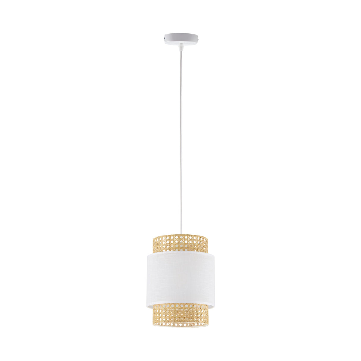 Loftlampe fra TK Boho i natur strå kombineret med hvidt stof