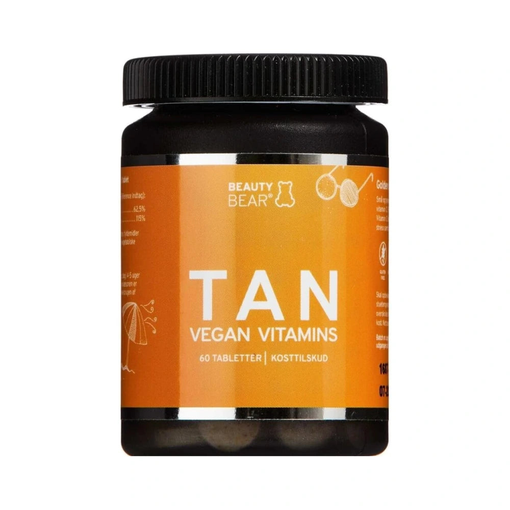 Pakke med Beauty Bear Tan veganske tabletter med betacaroten, 60 stk
