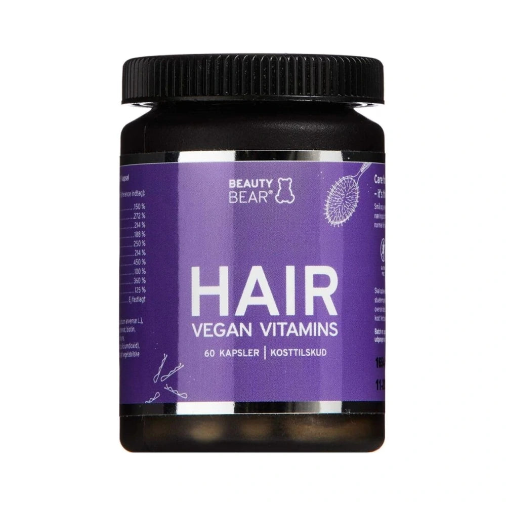 Pakke med Beauty Bear Hair veganske kapsler med zink og biotin, 60 stk
