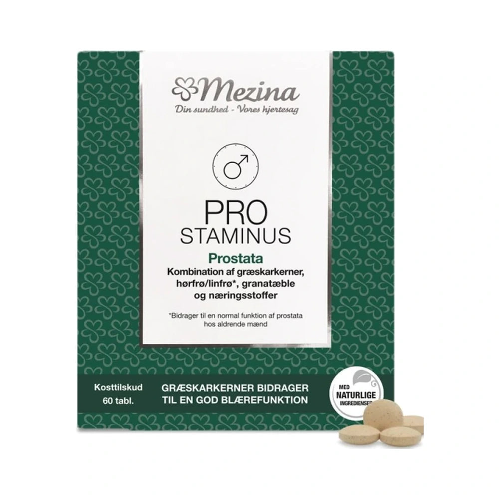 Pakning med Mezina Pro-staminus kosttilskud i tabletform, 60 tabletter