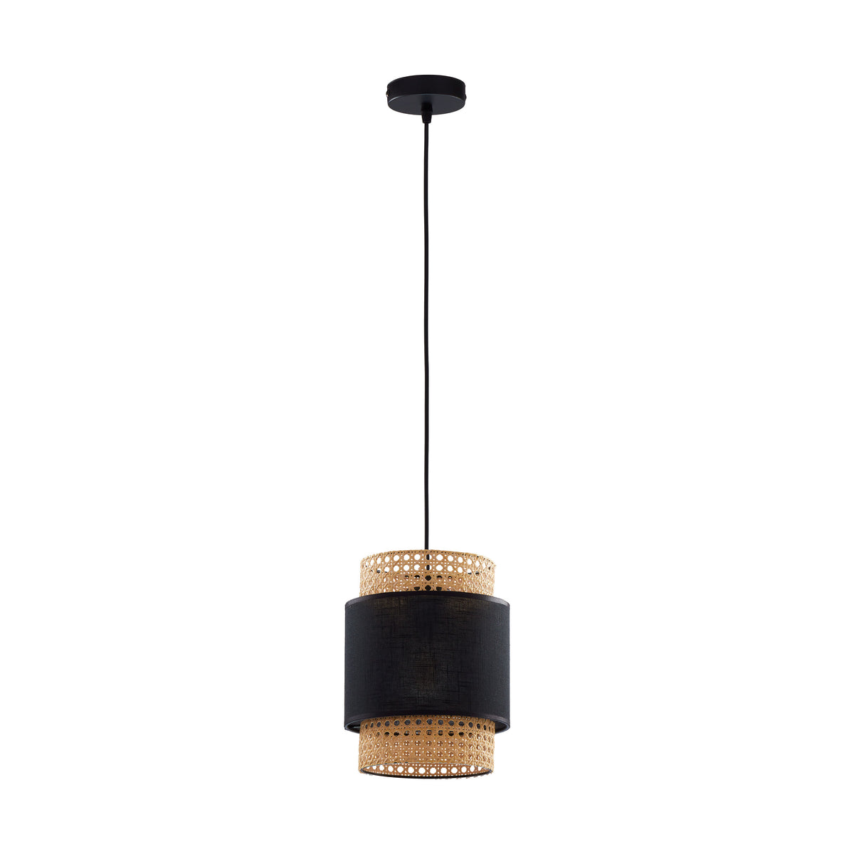 TK Boho loftlampe med natur rattan og sort stof
