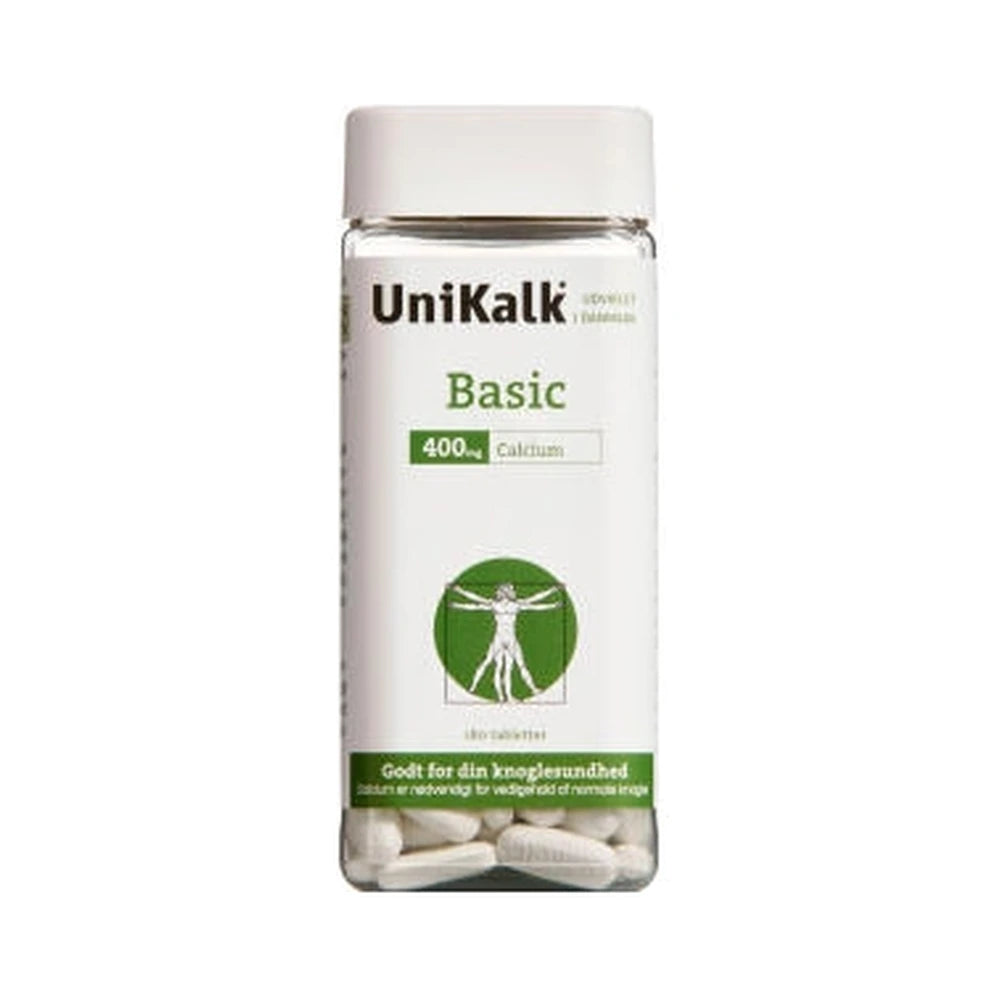 Pakning med UniKalk Basic kalktilskud i ny emballage, 180 stk