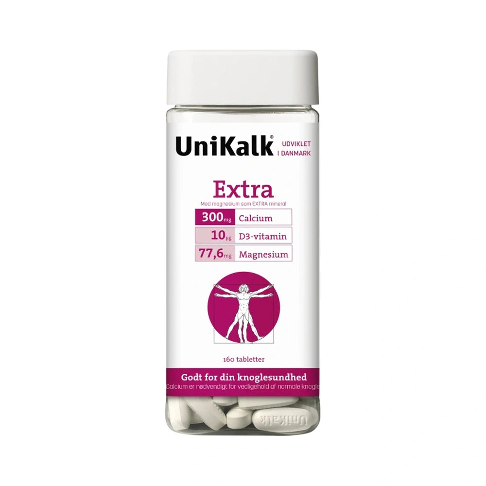 Pakning med UniKalk Extra kosttilskud med kalk, D-vitamin og magnesium, 160 stk