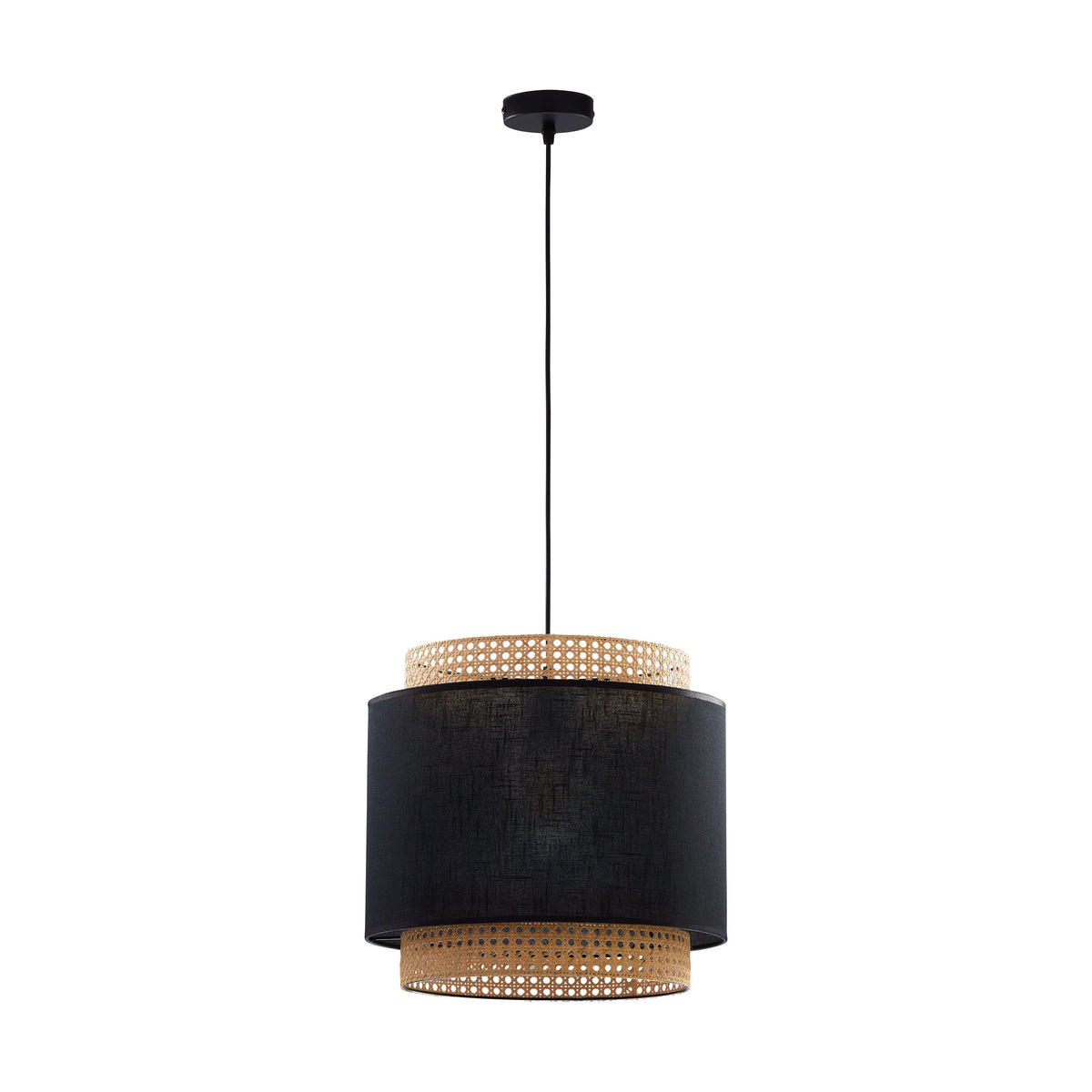 TK Boho loftlampe i natur rattan og sort stof