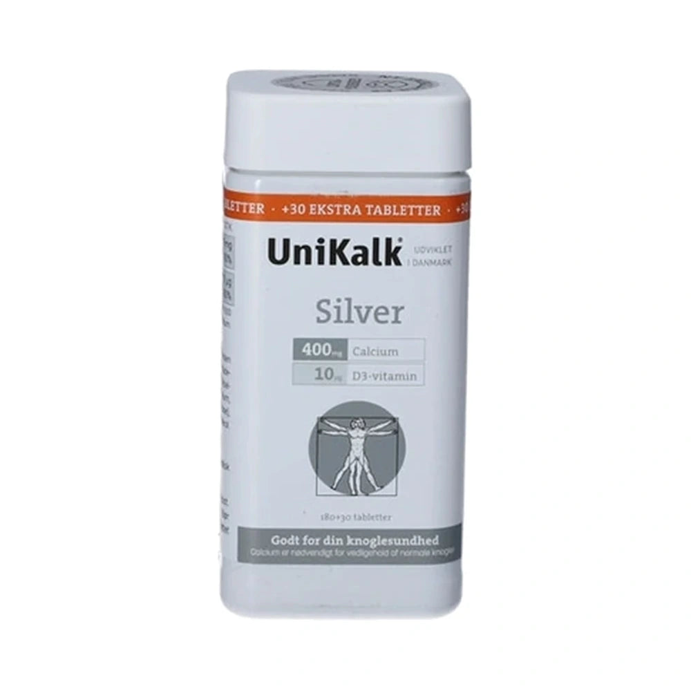 Pakning med UniKalk Silver kosttilskud med calcium og D-vitamin, 210 stk
