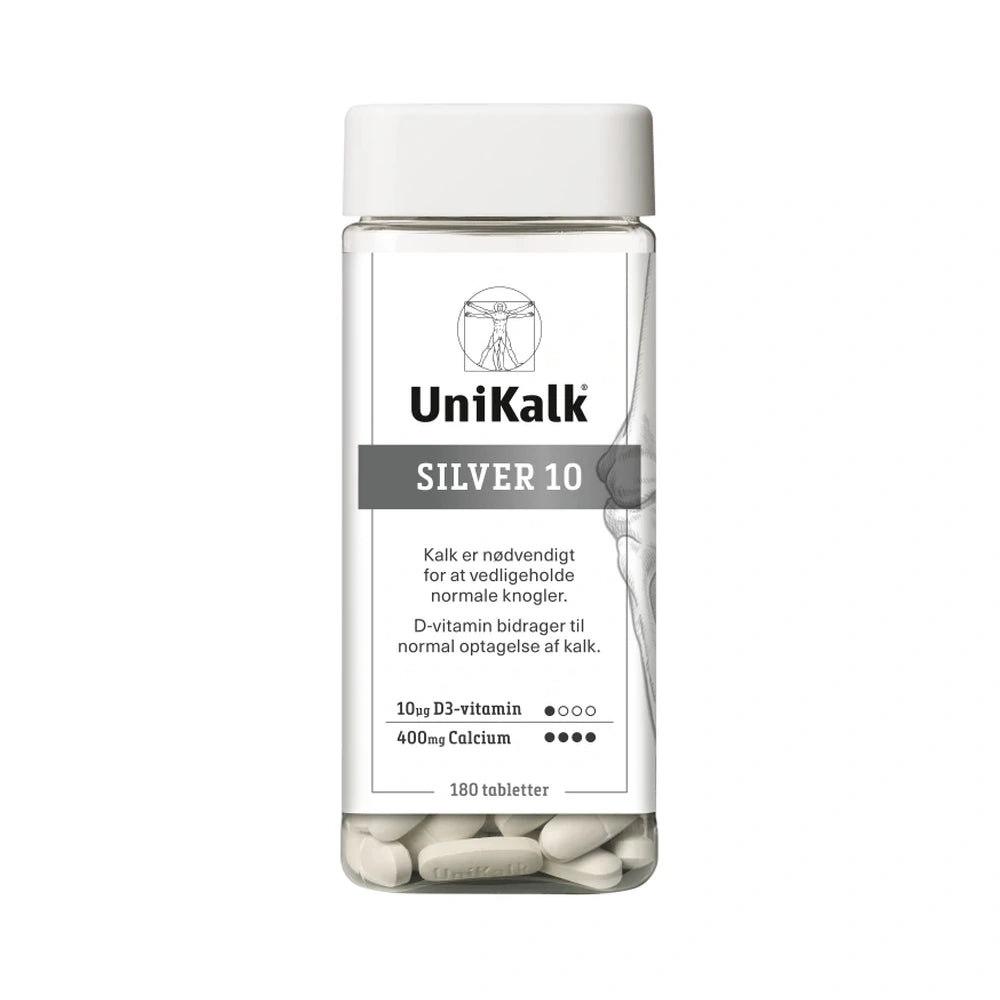 Pakning med UniKalk Silver kalk- og D-vitamintilskud, 180 stk