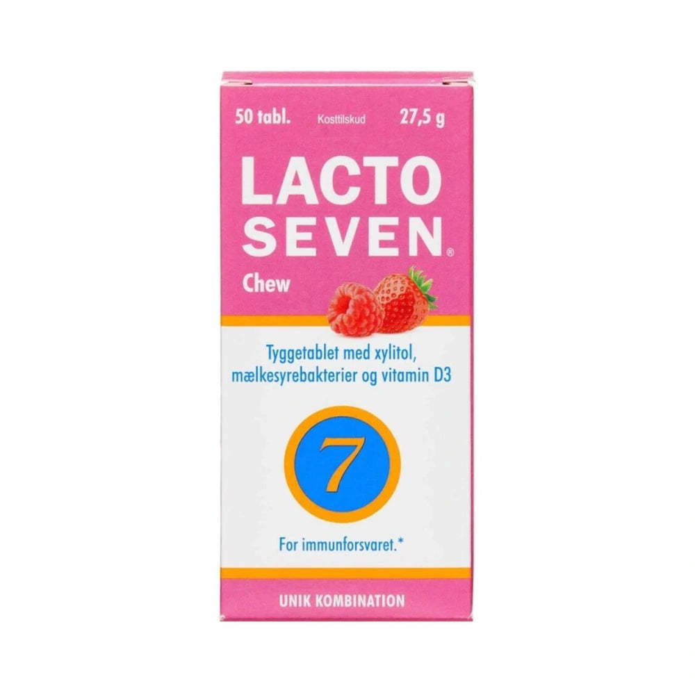 Pakning med Lacto Seven Chew tyggetabletter, 50 stk