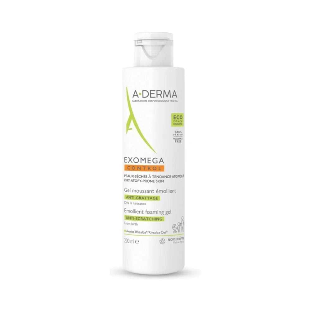 Flaske med A-Derma Exomega Control Foaming Gel vaskegel, 200 ml
