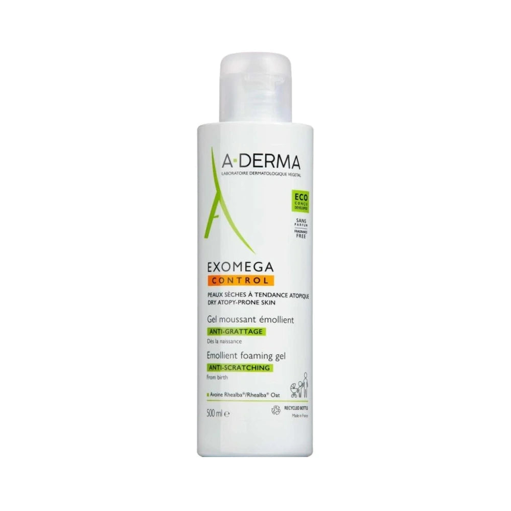 Stor flaske med A-Derma Exomega Control Foaming Gel, 500 ml