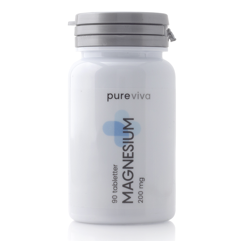 Pakke med Pureviva Magnesium 200 mg kosttilskud, 90 tabletter