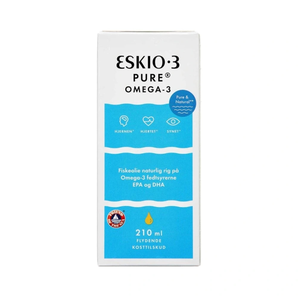 Flaske med Eskio-3 Pure flydende omega-3 fiskeolie, 210 ml