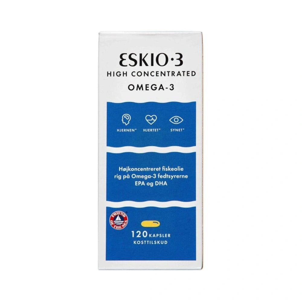 Pakning med Eskio-3 High Concentrated Omega-3 fiskeolie, 120 stk