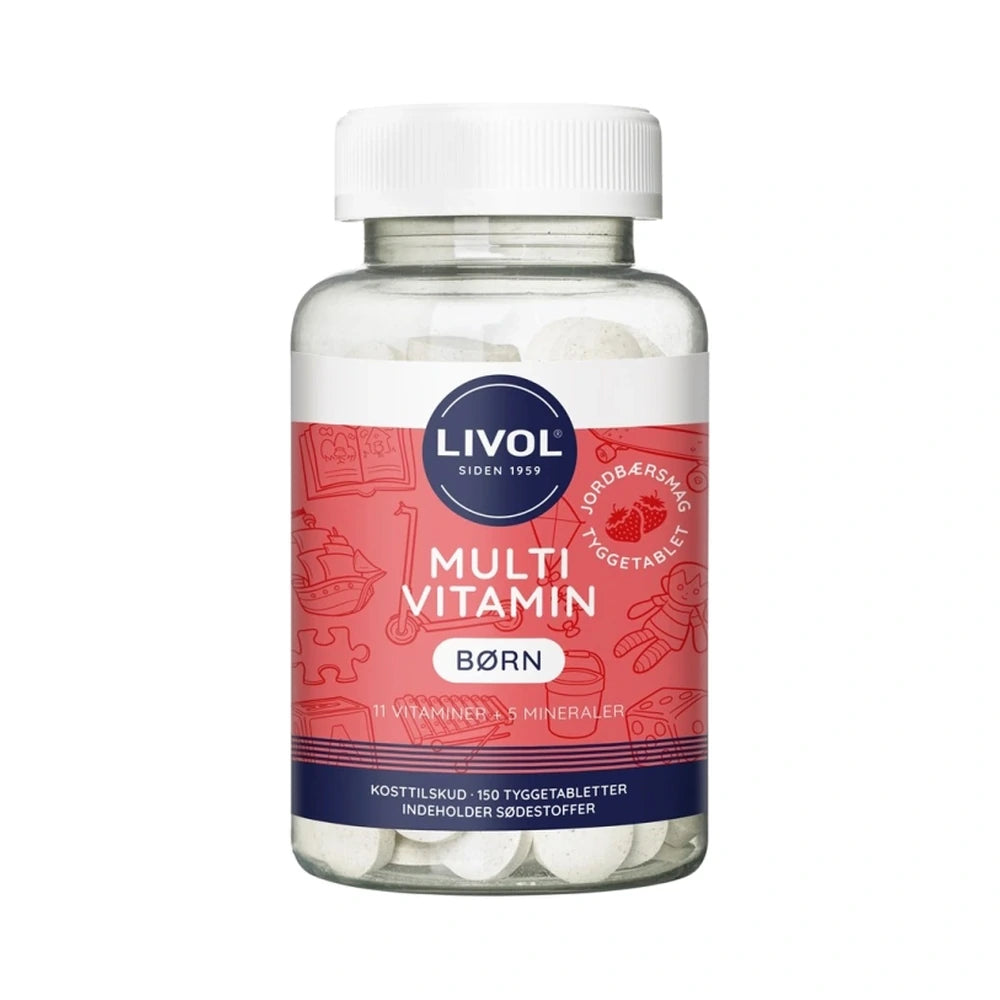 Pakning med Livol Multi Vitamin til børn med jordbærsmag, 150 stk.