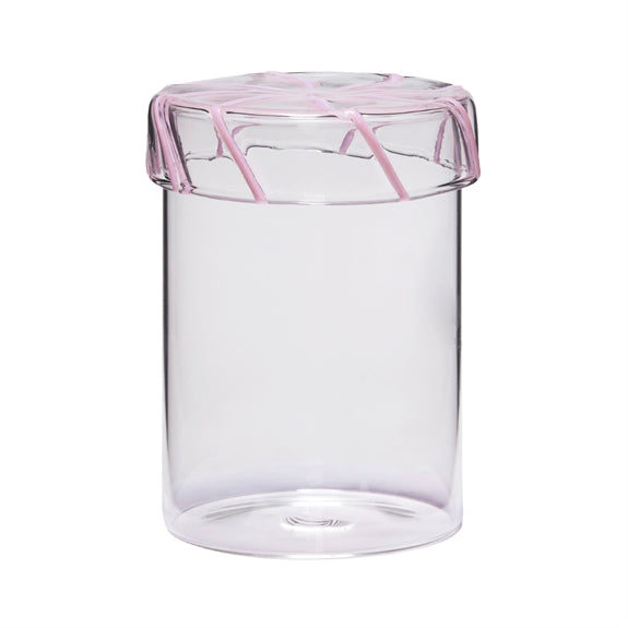 Hübsch Heir opbevaringsglas i medium størrelse, lyserødt glas med swirls