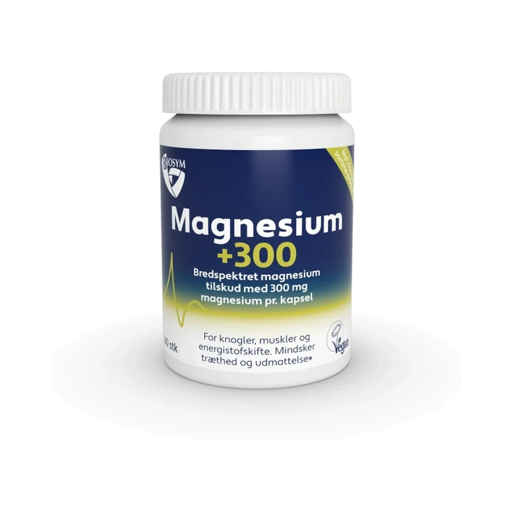 Pakke med Biosym Magnesium +300 magnesiumtilskud, 60 kapsler