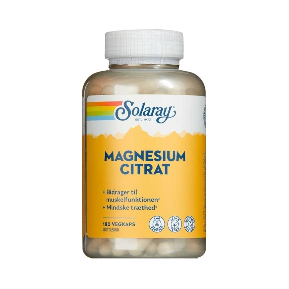 Stor pakke med Solaray Magnesium Citrat, vegansk magnesiumtilskud, 180 stk