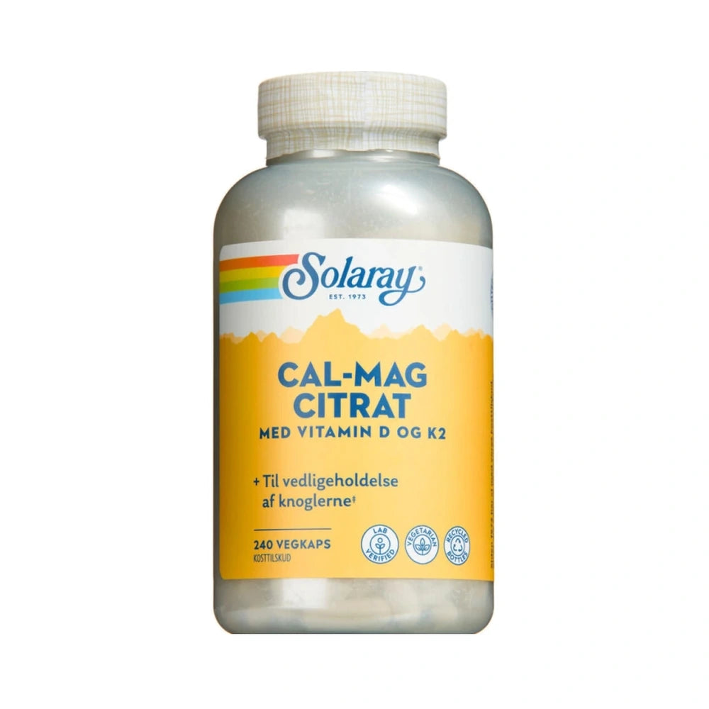 Pakke med Solaray Cal-Mag Citrat + D og K2, kombinationstilskud, 240 stk