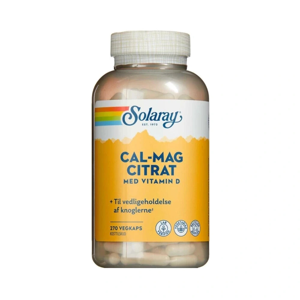 Stor pakke med Solaray Cal-Mag Citrat + D-vitamin, vegetarisk kosttilskud, 270 stk