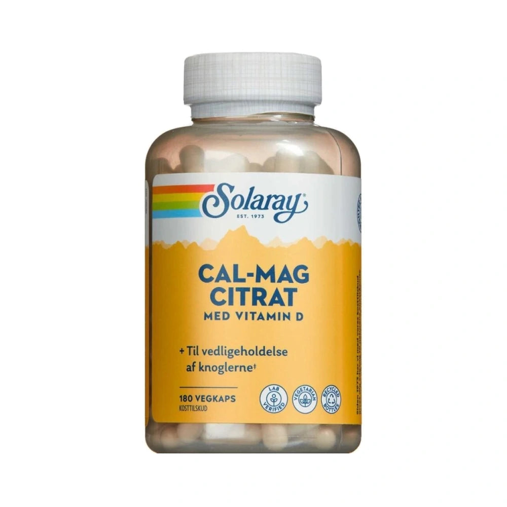 Pakke med Solaray Cal-Mag Citrat + D-vitamin og K, kombinationstilskud, 180 stk