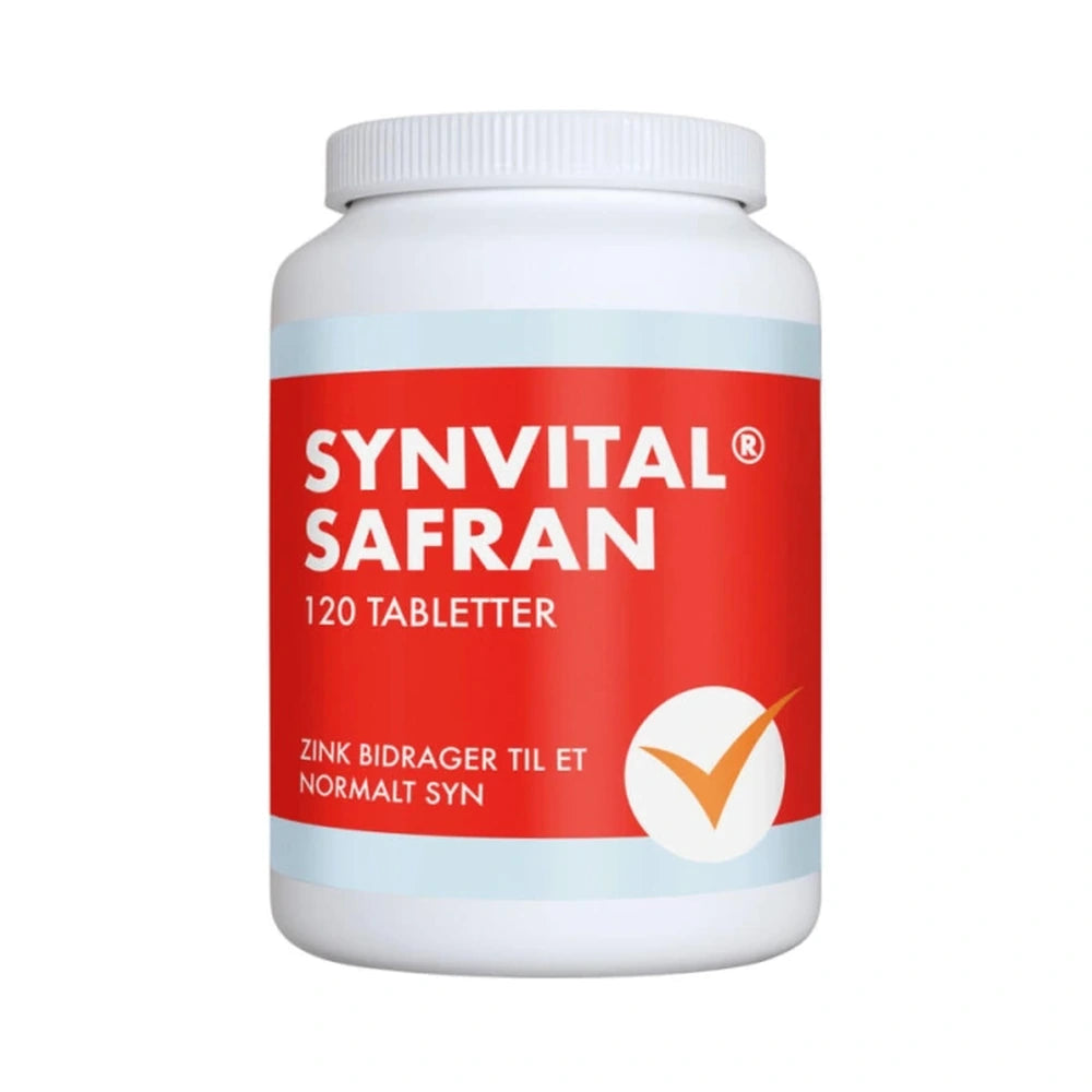 Pakke med Synvital Safran kosttilskud med zink i tabletform, 120 stk