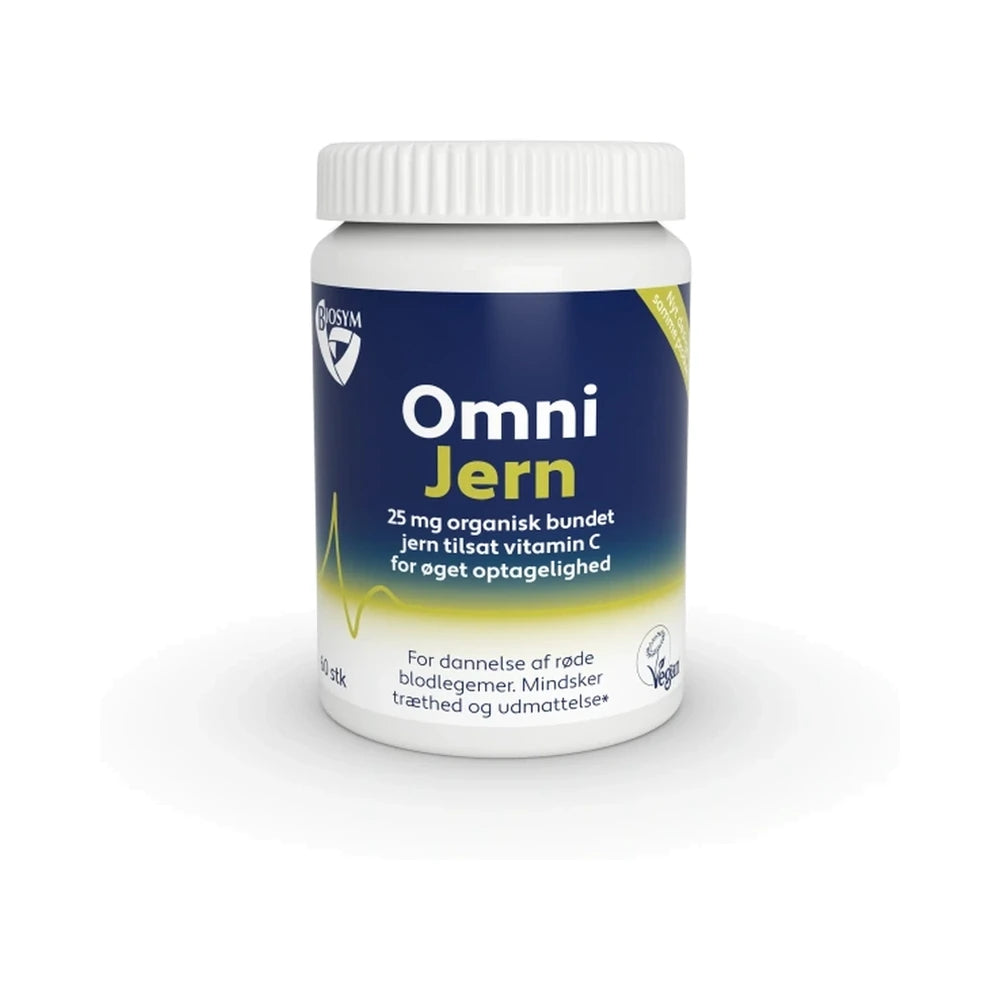 Biosym OmniJern kapsler, vegansk jerntilskud med vitamin C, 60 stk