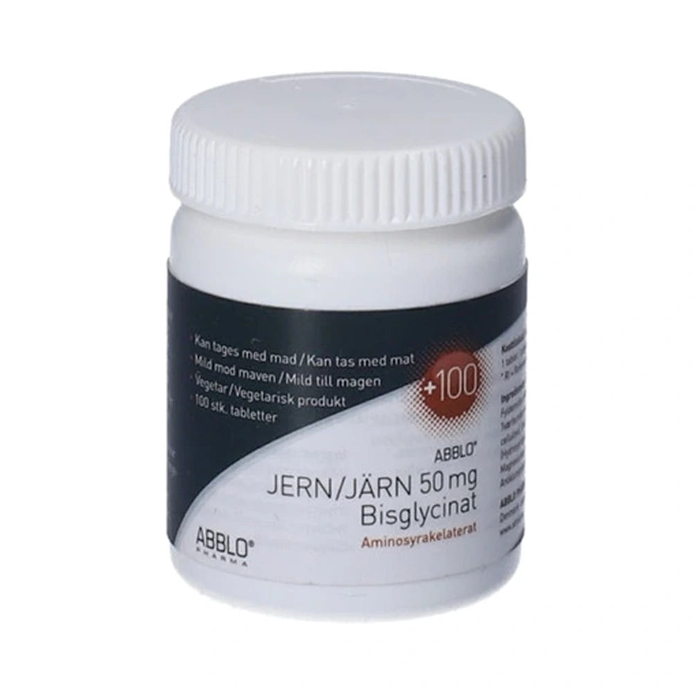 ABBLO Aminocheleret Jern 50 mg bisglycinat tabletter, pakke med 100 stk