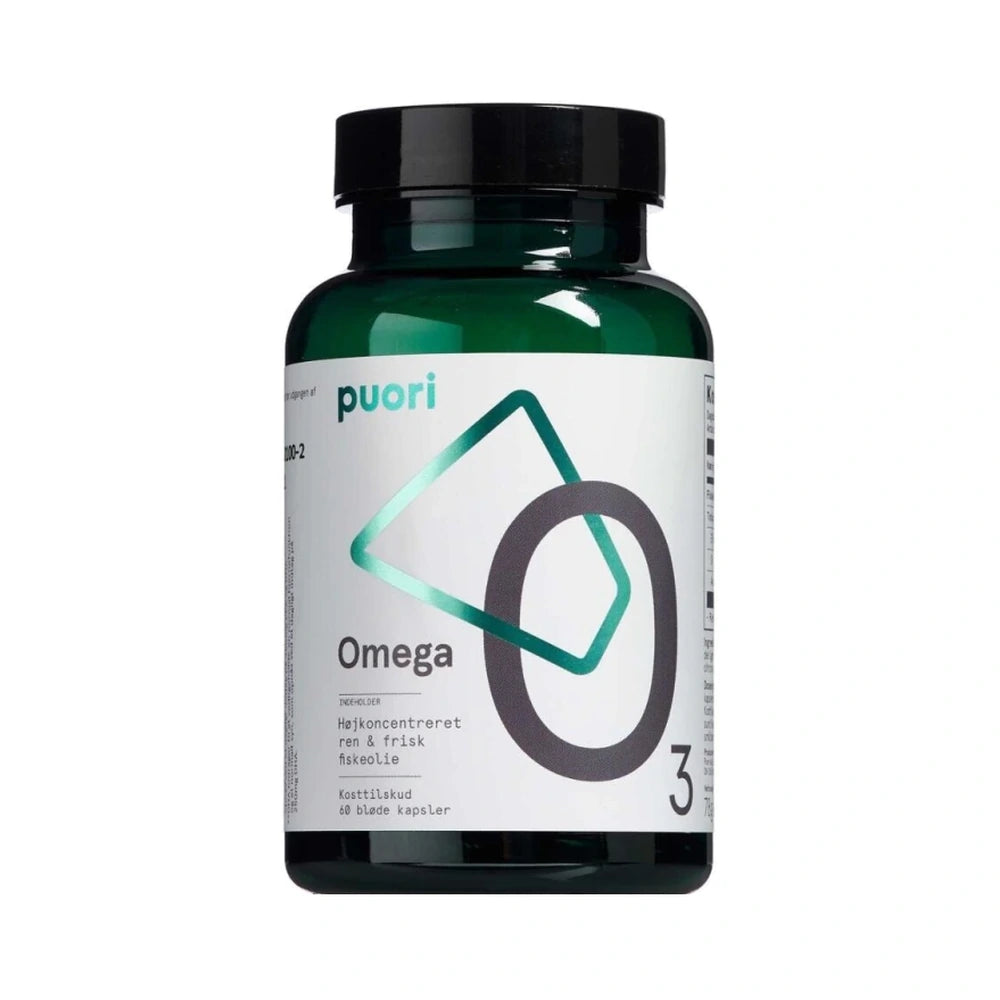 Lille pakke med Puori Omega O3 fiskeolie i kapsler, 60 stk.