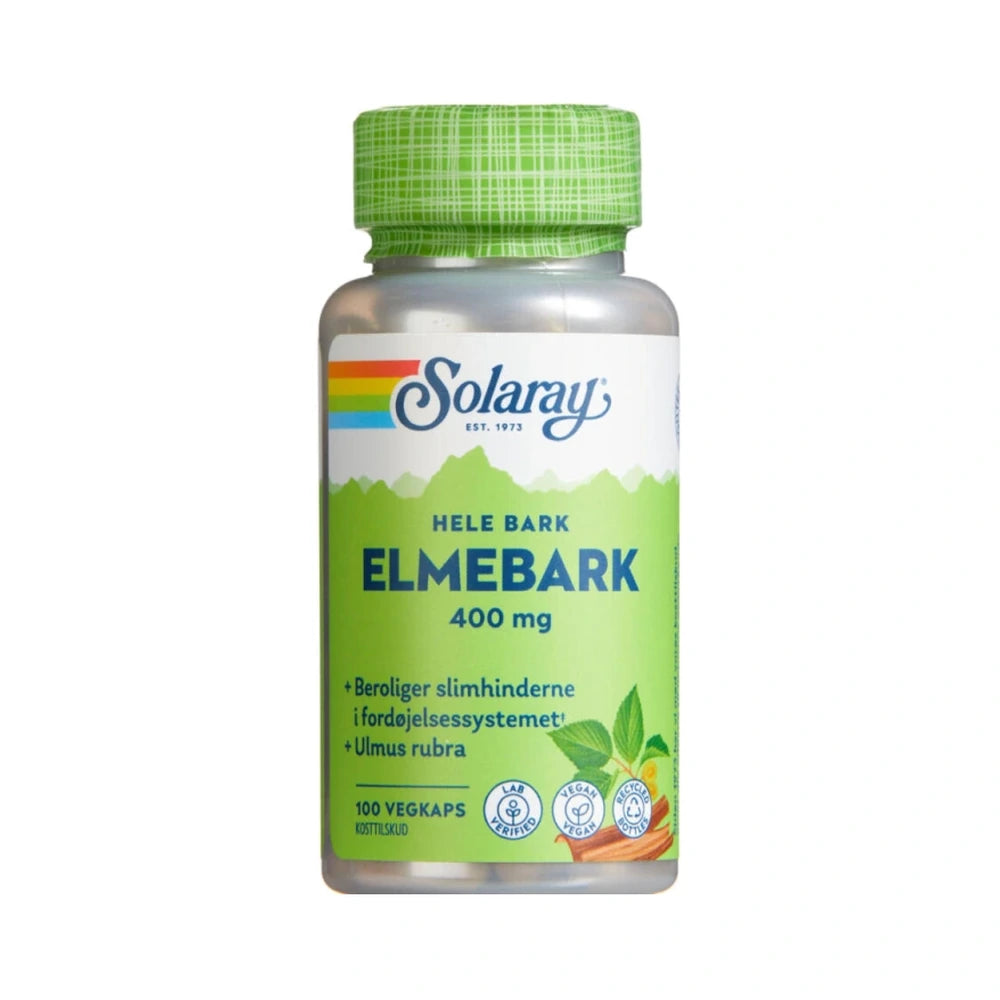 Glas med Solaray elmebark i kapsler, vegansk kosttilskud, 100 stk.