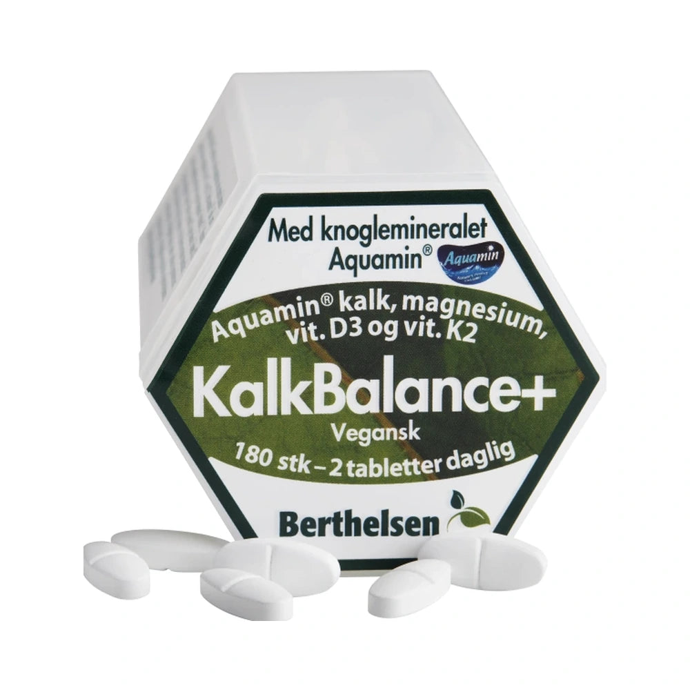 Pakning med Berthelsen KalkBalance+, vegansk kosttilskud med calcium og magnesium, 180 stk