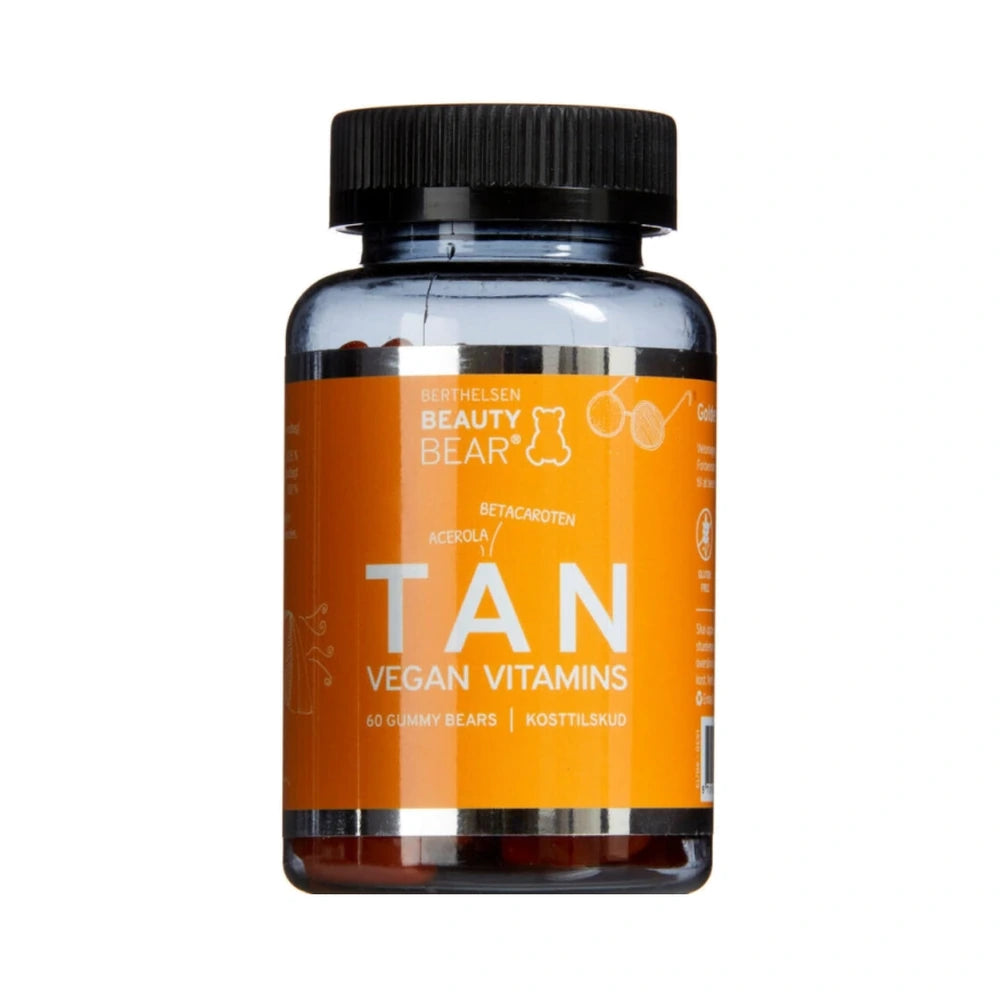 Beauty Bear Tan Gummies veganske vitamin gummies med ferskensmag, 60 stk