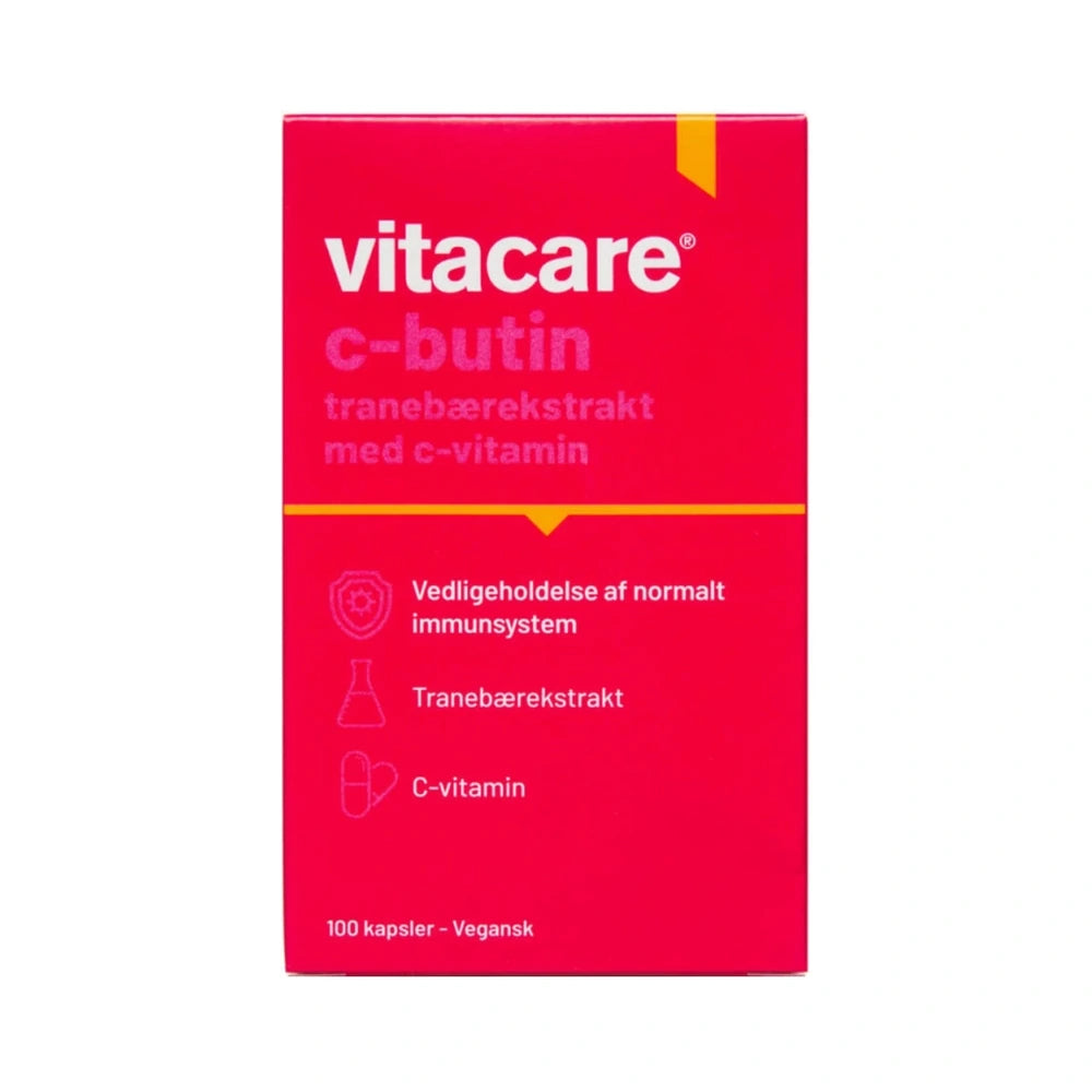 Pakning med Vitacare C-Butin kosttilskud med C-vitamin og tranebærekstrakt, 100 stk.