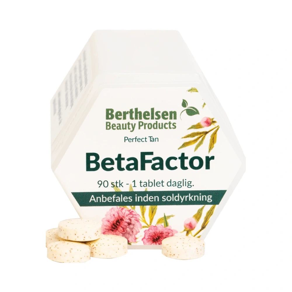 Pakning med Berthelsen BetaFactor vegansk kosttilskud med betacaroten og vitamin C, 90 stk.