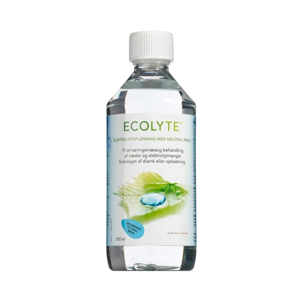 Flaske med Ecolyte oral rehydreringsopløsning med neutral smag, 500 ml