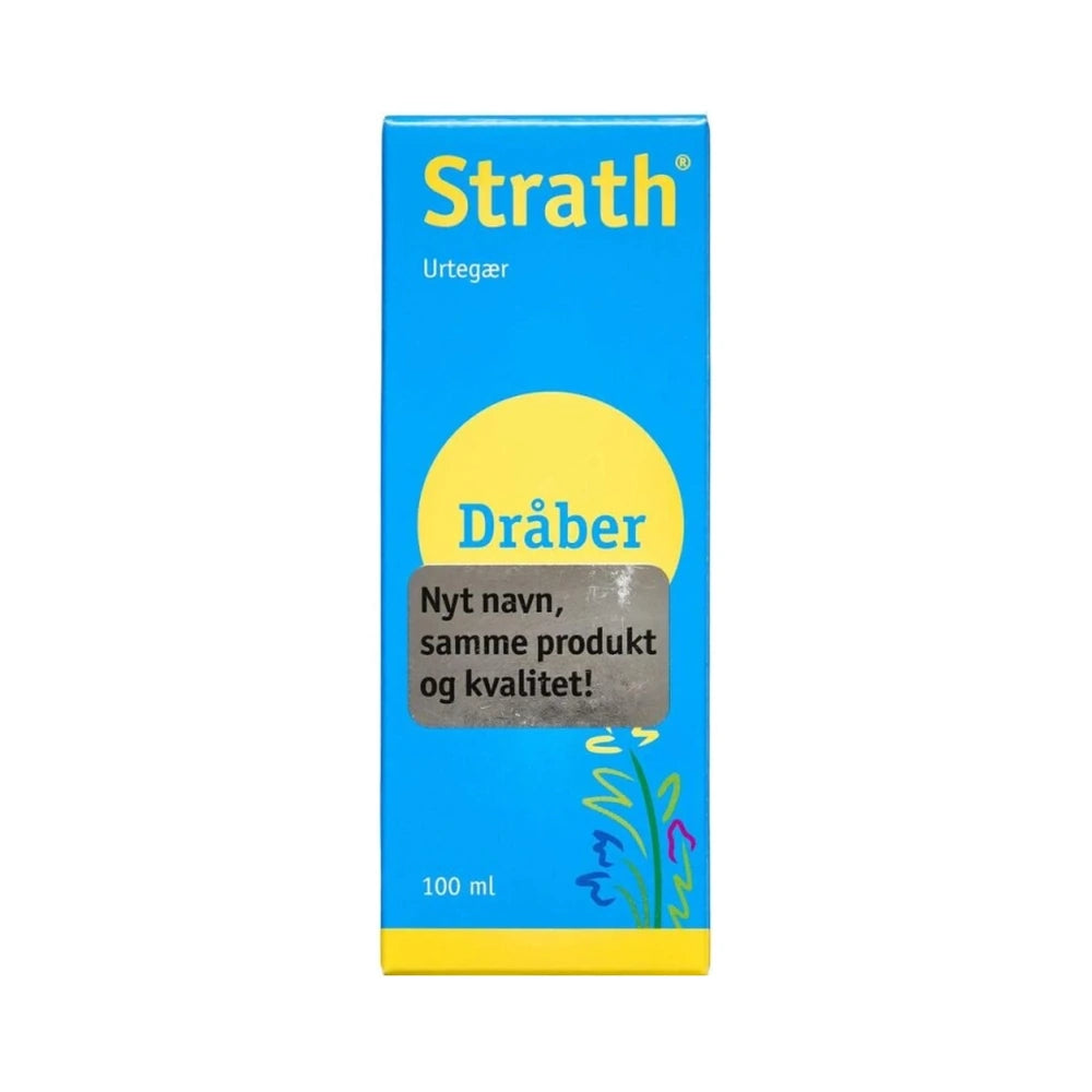 Flaske med Strath Urtegær Dråber, kosttilskud i flydende form, 100 ml
