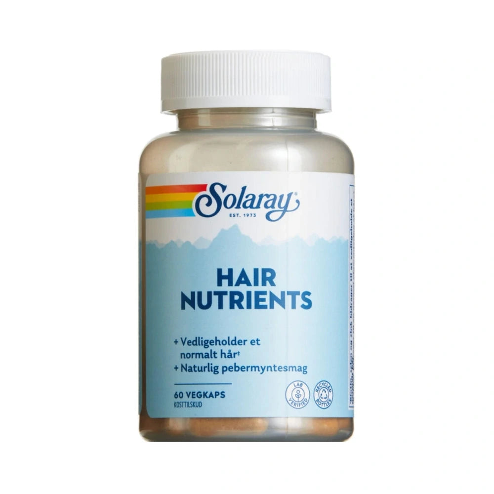 Pakning med Solaray Hair Nutrients kosttilskud, 60 stk, med biotin, selen og zink