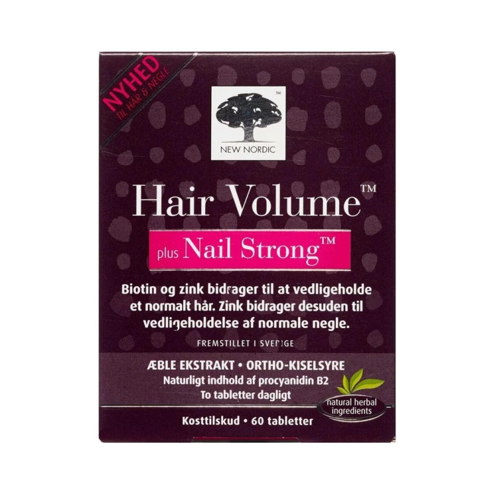 Pakning med New Nordic Hair Volume Plus Strong Nails tabletter, 60 stk.