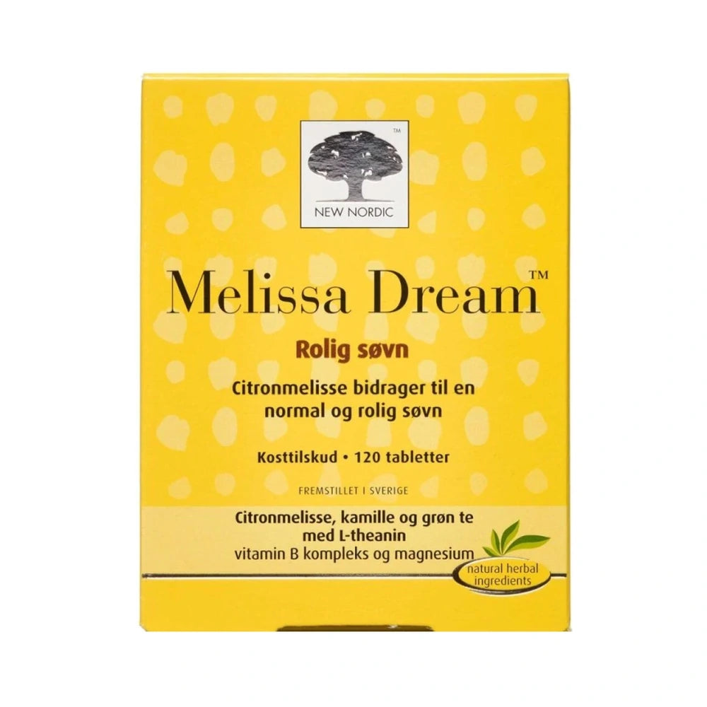 Pakning med New Nordic Melissa Dream kosttilskud, 120 tabletter