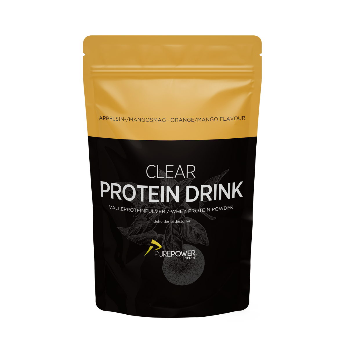 PurePower Clear Protein Drink med appelsin og mango i beholder på 400 g