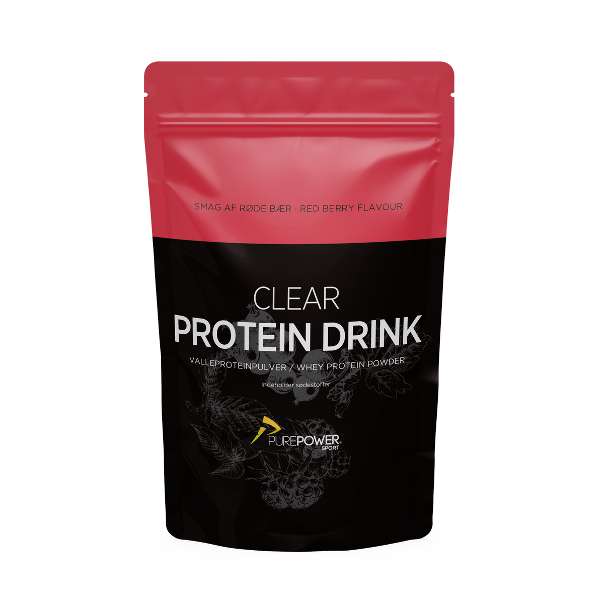 PurePower Clear Protein Drink med smag af røde bær i beholder på 400 g