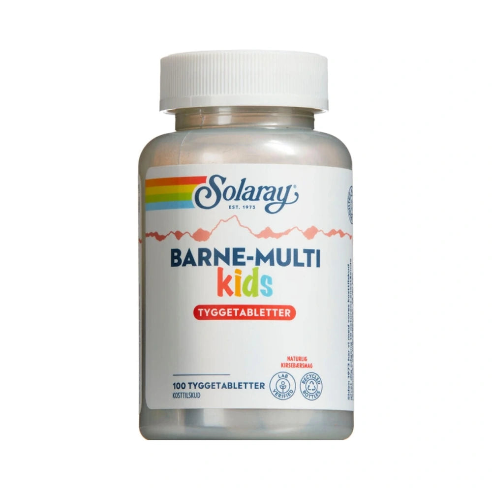 Pakning med Solaray Barne-Multi multivitamin i tyggetabletter til børn, 100 stk.