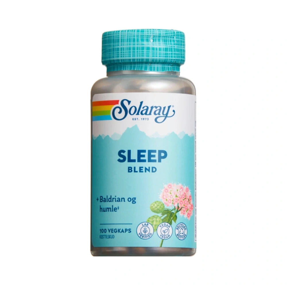 Pakning med Solaray Sleep Blend kapsler med baldrian og humle, 100 stk.