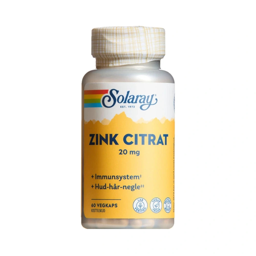 Pakning med Solaray Zink Citrat zinktilskud, 60 stk