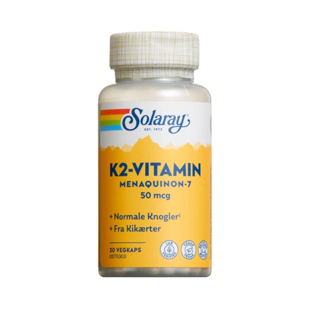 Pakning med Solaray K2-vitamin kapsler, vegansk kosttilskud, 30 stk